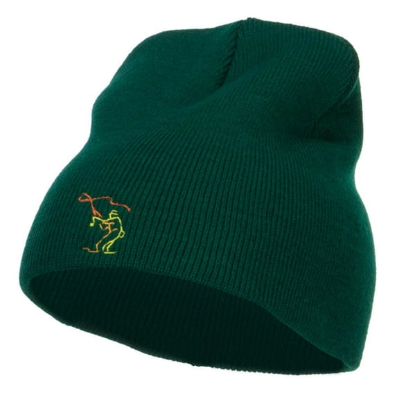 Fly Fishing Man Embroidered Short Beanie - Dk Green OSFM