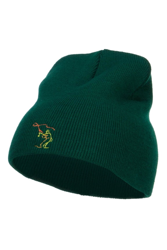 Fly Fishing Man Embroidered Short Beanie - Dk Green OSFM