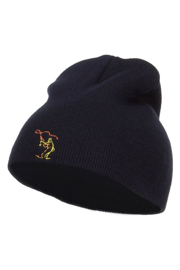 Fly Fishing Man Embroidered Short Beanie - Navy OSFM