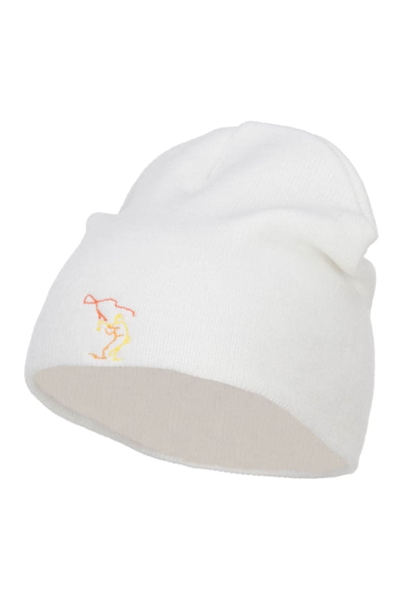 Fly Fishing Man Embroidered Short Beanie - White OSFM