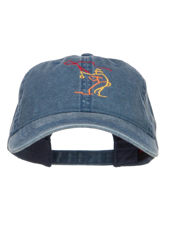 Fly Fishing Man Embroidered Washed Cap - Navy OSFM