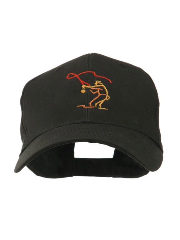 Fly Fishing Man Outline Embroidered Cap - Black OSFM