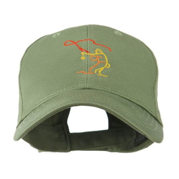 Fly Fishing Man Outline Embroidered Cap - Olive OSFM