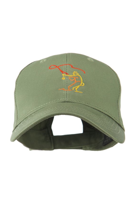 Fly Fishing Man Outline Embroidered Cap - Olive OSFM