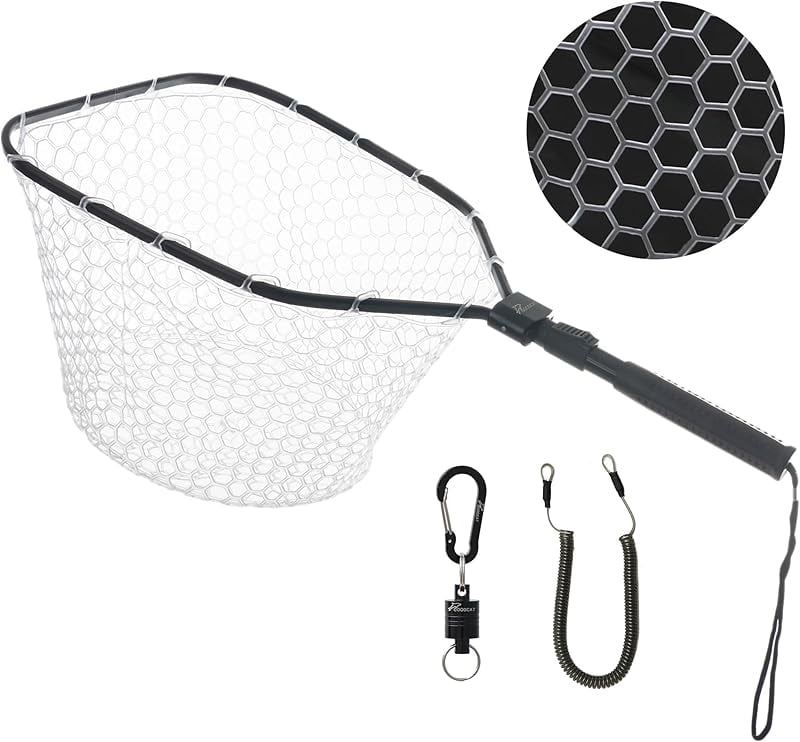 Fly Fishing Net, Bass Trout Landing Net, Folding Fishing Nets Fresh Water, Safe Fish Catching or Releasing, Fly Fishing net Magnetic Release