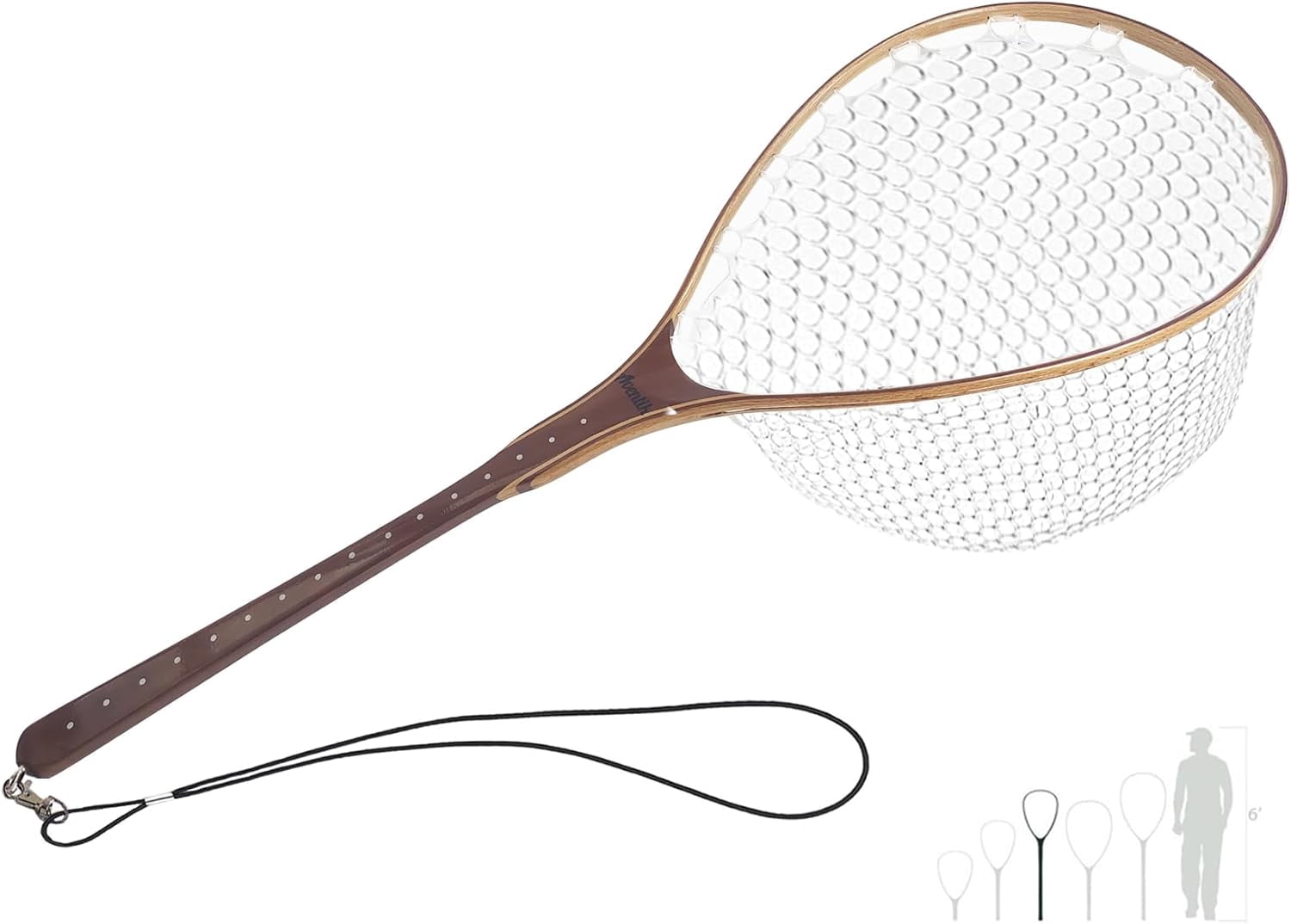 Fly Fishing Net Landing Net Wooden Net Soft Rubber Mesh Trout Net Freshwater Saltwater Fishing Net with Safety Cord Net Gifts for Father Men