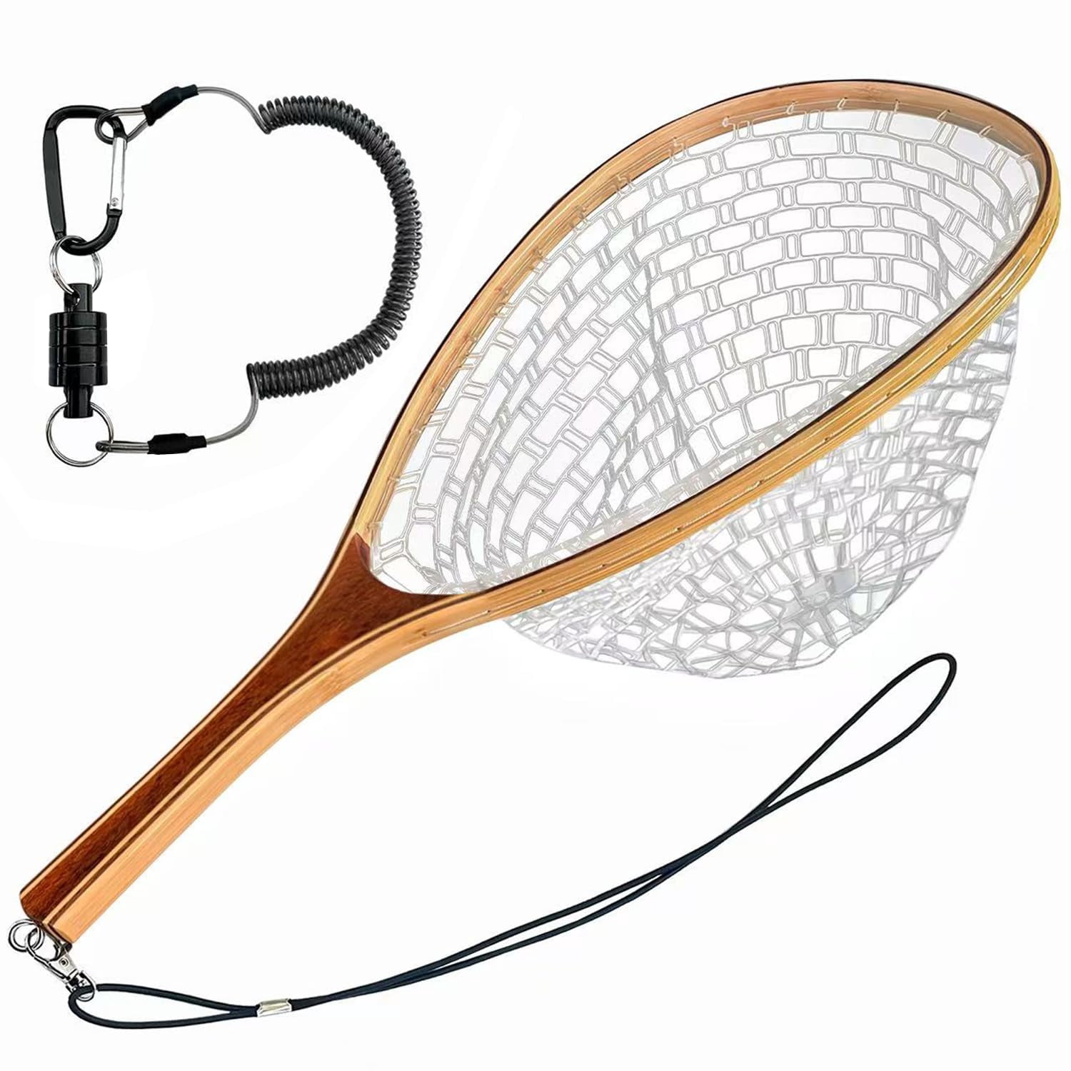 Fly Fishing Net Landing Trout Bass Soft Rubber Catch And Release Fish With Wooden Handle Frame Magnetic Accessories