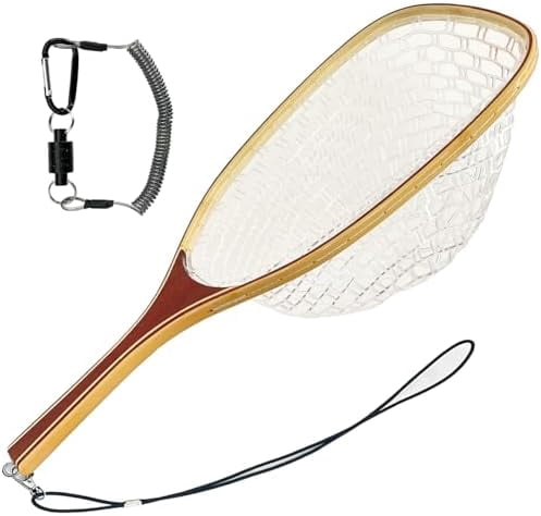 Fly Fishing Net Landing Trout Net Bass Soft Rubber Catch and Release Fish Net with Wooden Handle Frame Magnetic Fly Fishing Accessories Fly Fish Net