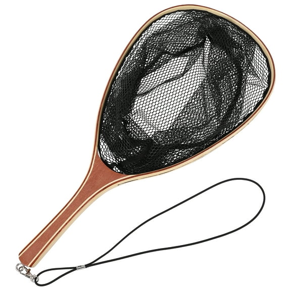 Fly Fishing Net with Wooden Handle,Soft Mesh,Saltwater Freshwater Fishing Gear for Catching Harvesting Release, Black Straight Handle