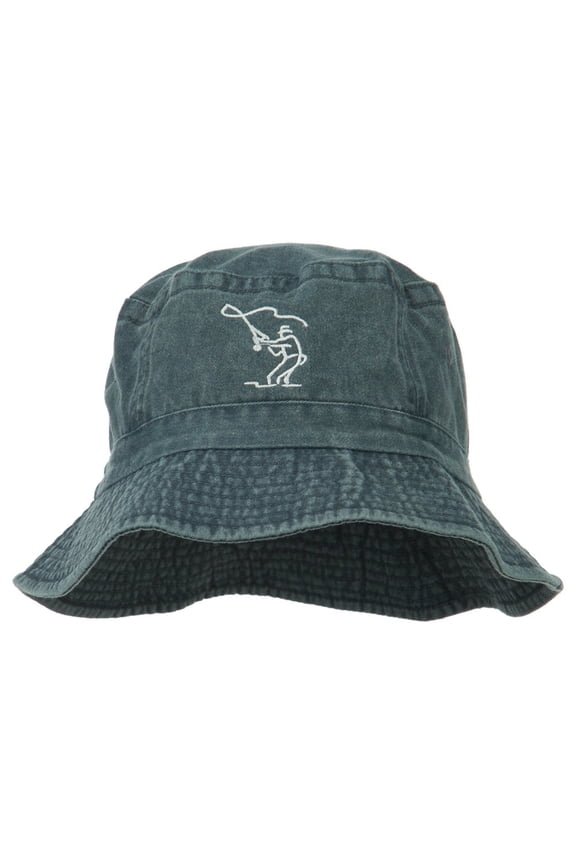 Fly Fishing Outline Bucket Hat - Navy OSFM