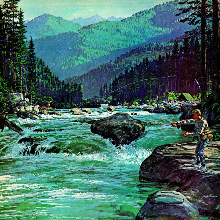 Fly Fishing Painting Print on Wrapped Canvas 