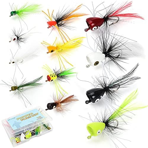 Fly Fishing Poppers Flies, Fly Popper Lures Bass Bluegill Crappie Trout Salmon Panfish Perch Popper Flies Kit for Fly Fishing