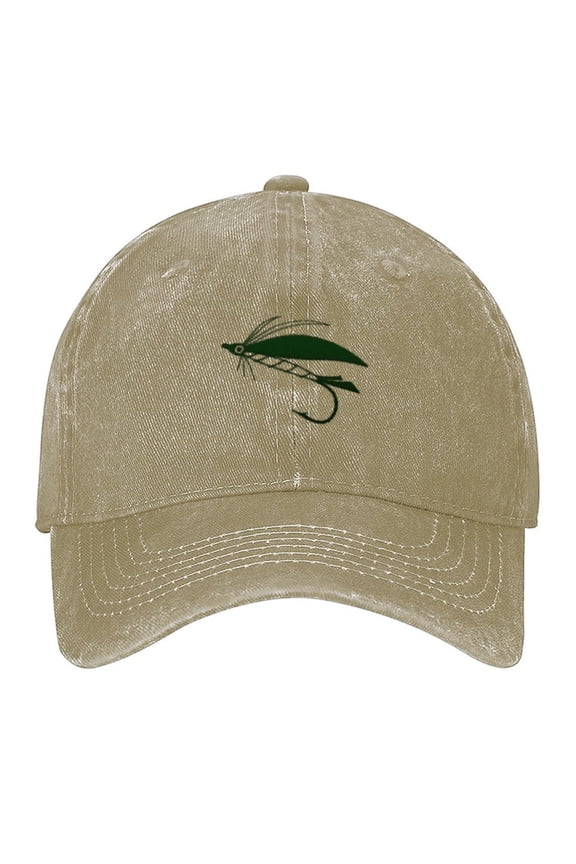 Fly Fishing Print Vintage Wash Dad Hat Adjustable Curved Brim Baseball Cap,Made In USA,Casual Outdoor Sports Fishing Cap for Men and Women