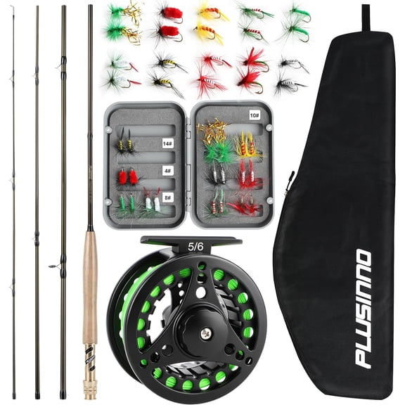 Fly Fishing Rod and Reel Combo, 4 Piece Lightweight Ultra-Portable Graphite Fly Rod 5/6 Complete Starter Package with Carrier Bag