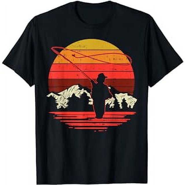 Fly Fishing Sunset Retro Trout Angling Fisherman Angler Gift TShirt