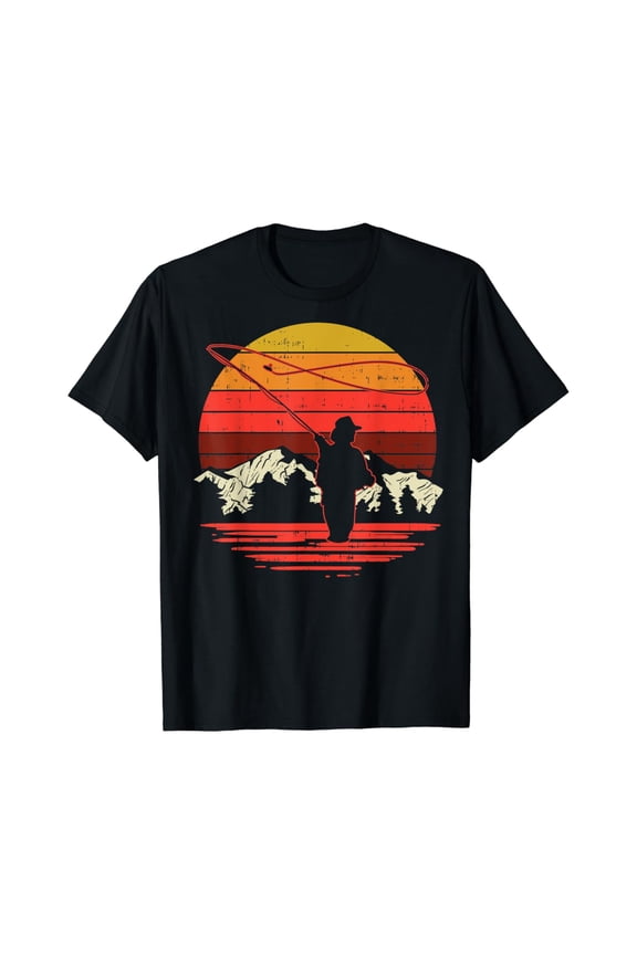 Fly Fishing Sunset Trout Angler Design T-Shirt