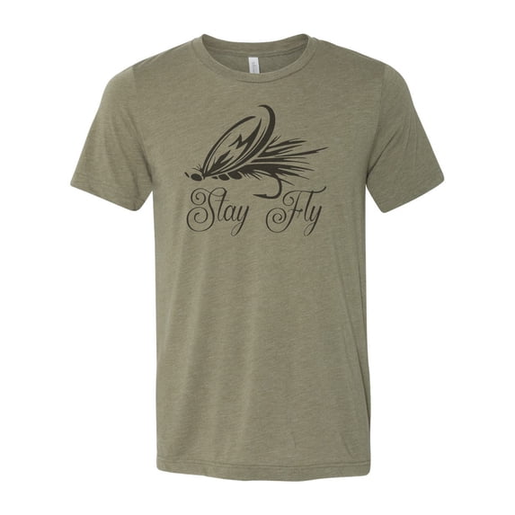 "Fly Fishing Tee, Stay Fly, Fly Fishing Shirt, Sublimation T, Men's Fishing Tshirt, Gift For Him, Dad T, Fishing Apparel, Trout Fishing, Heather Olive, 2XL"