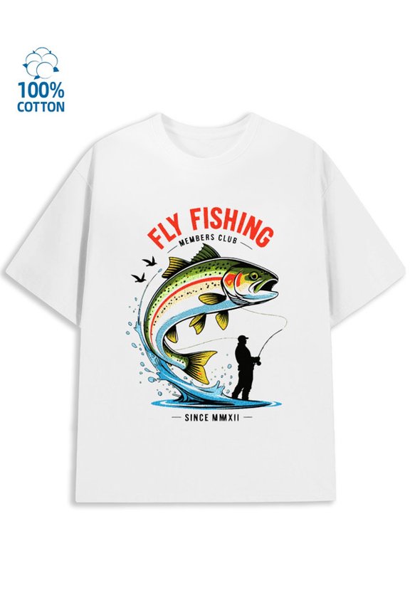 Fly Fishing Tee men fishing 180G 100% Cotton white fishing for men funny Unique Design Unisex Shirt Crewneck tshirts Casual Unisex Shirt Crewneck tshirts Trendy Unisex Shirt Printed tshirts