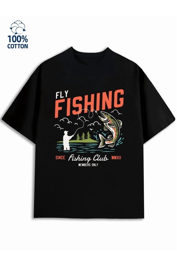 Fly Fishing Tee mens fishing 180G 100% Cotton black for men funny fishing Basic Unisex Shirt Graphic Tee tshirts Retro Unisex Shirt Short Sleeve tshirts Funny Unisex Shirt Graphic Tee tshirts