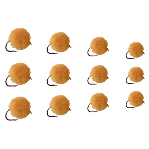 Fly Fishing Trout Flies - Trout/Salmon Eggs - 12 Wet Flies Size 8, 10, 12, 14 in (Orange)