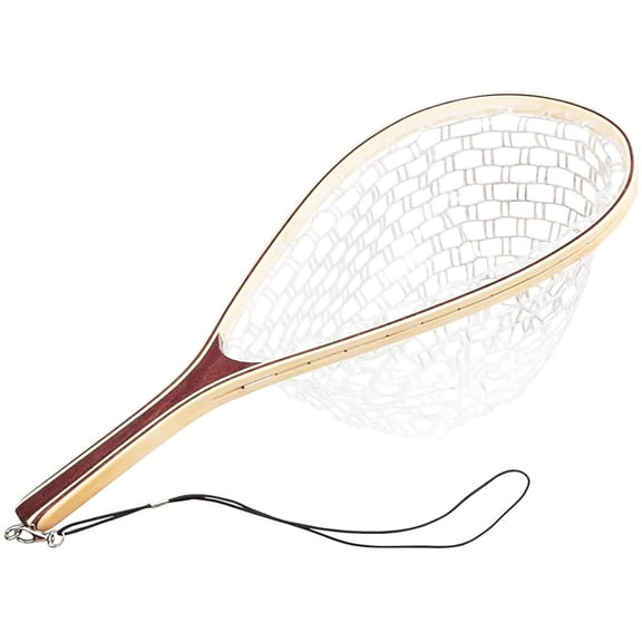 Fly Fishing Trout Net with Wooden Handle & Soft Rubber Mesh, Catch and Release Fishing Net for Freshwater Saltwater, Gift for Anglers