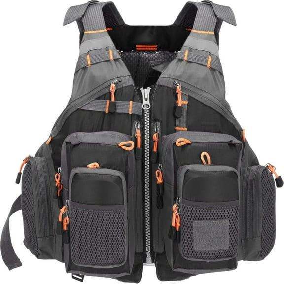Fly Fishing Vest Fishing Jacket Breathable Multi-Pocket Adjustable Outdoor Fishing Vest Unisex(Black)