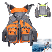 Fly Fishing Vest - Fishing Safety Life Jacket for Swimming, Sailing, Boating, Kayak - Floating Multifunction Breathable Backpack for Men and Women - Adjustable, Green/Orange/Army Green
