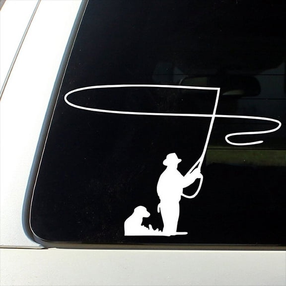 Fly Fishing Vinyl Cut Decal With No Background | 5.5 Inch White Decal | Car Truck Van Wall Laptop Cup