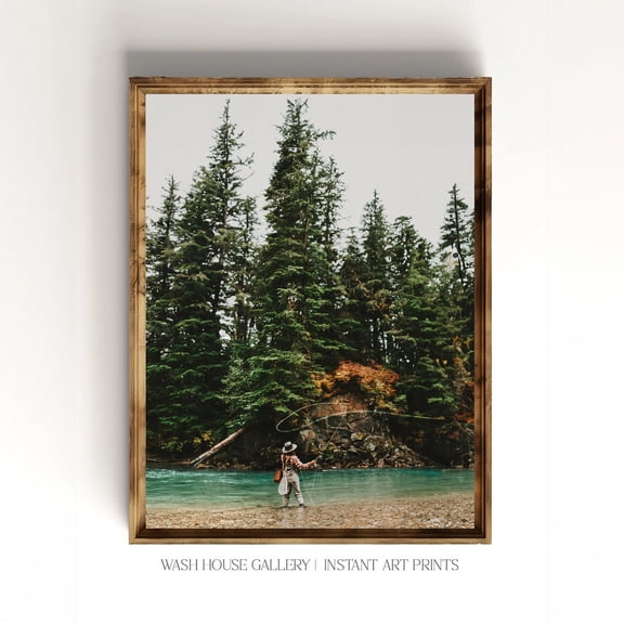 Fly Fishing Wall Art For Cabin Bathroom Decor Rustic Kitchen Wall Art Primitive Fishing Art Washington State Wall Artpnw #1841, Stretched Canvas Size 12x18