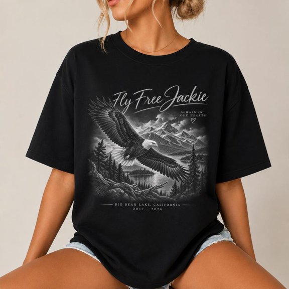 Fly Free Jackie Bald Eagle Memorial T-Shirt, Big Bear Lake Wildlife Tribute Tee, Eagle Lover Remembrance Gift Shirt