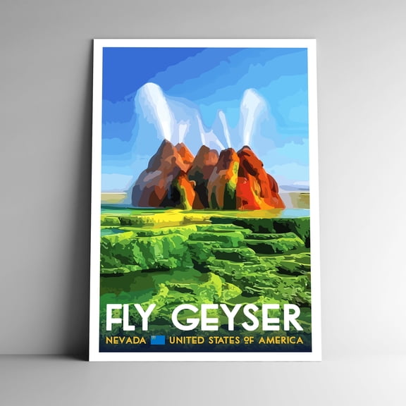 Fly Geyser Vintage Travel Poster / Postcard WPA Style Retro Nevada
