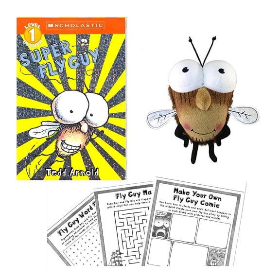 Fly Guy Book Set Includes Super Fly Guy Level 1 Easy Reader by Tedd Arnold, Fly Guy Book Buddy Bug Plush Toy, and Activity Pages (Fun, Educational, and Full of School Cafeteria Adventures)