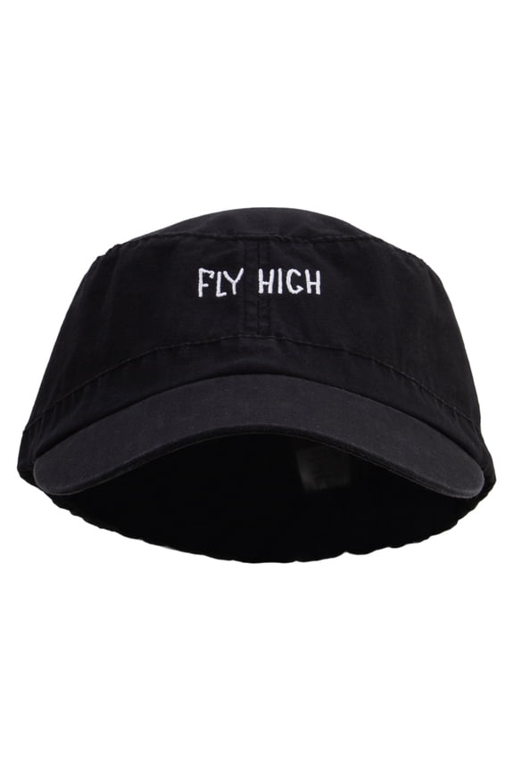 Fly High Embroidered Big Size Fitted Ripstop Cotton Military Army Cap - Black XL-2XL