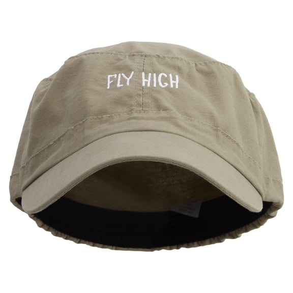 Fly High Embroidered Big Size Fitted Ripstop Cotton Military Army Cap - Khaki XL-2XL