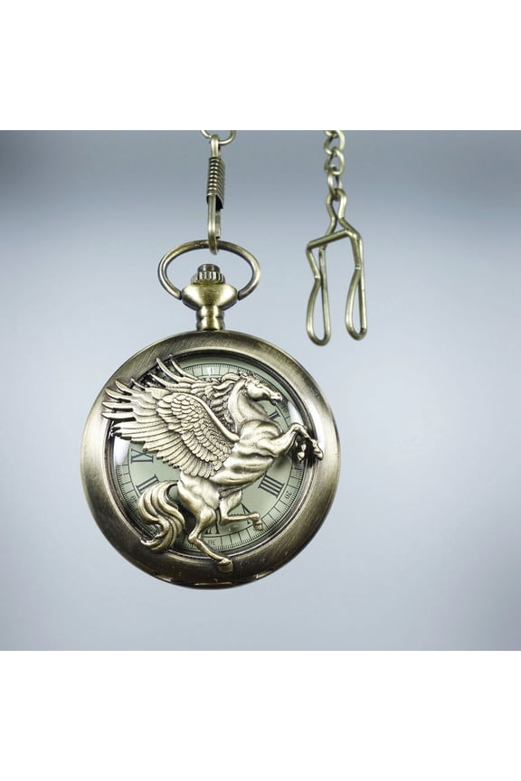 Fly Horse Double Open Mechanical Pocket WatchMechanical Clock Alloy
