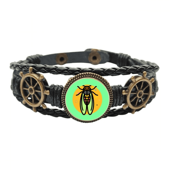 Fly Insect Mosquito Bug Winged Drawing Leather Braided Ocean Bracelet Wristband