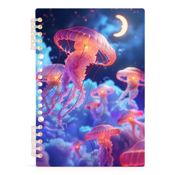 Fly Jellyfish and Moon Notebooks 1-subject Journal 60 Sheets A5 College Ruled Paper Detachable Ring 8.3"x5.7"