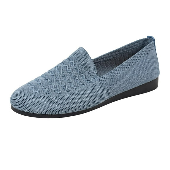 Fly Knit Mesh Breathable Flats for Women Casual Comfort Solid Color Round Toe Slip-On Shoes I for Outdoor and Indoor Use