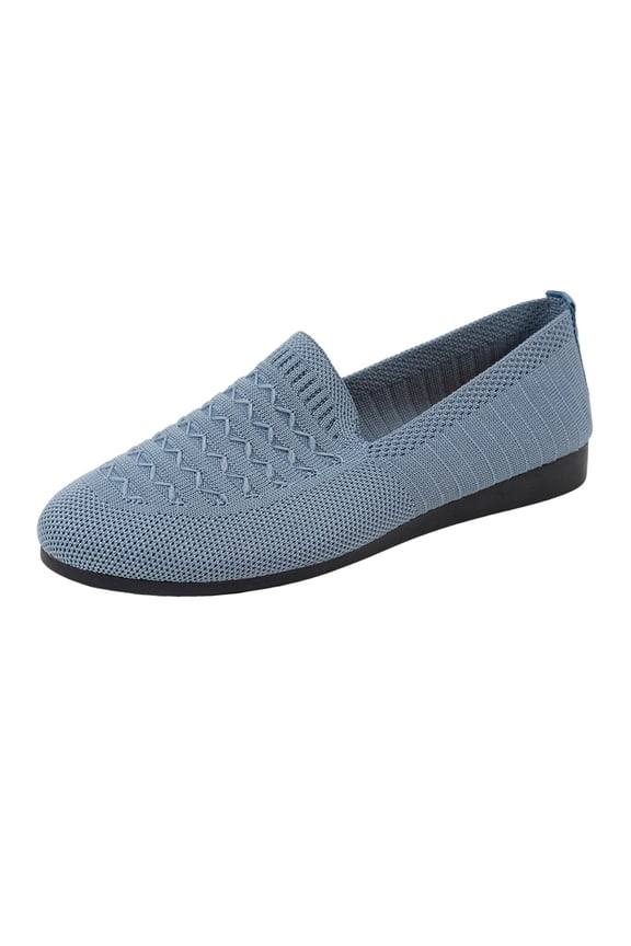 Fly Knit Mesh Breathable Flats for Women Casual Comfort Solid Color Round Toe Slip-On Shoes I for Outdoor and Indoor Use