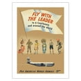 thumbnail image 1 of Fly with the Leader - to 6 Continents and around the World - Vintage Airline Travel Poster c.1950 - Fine Art Matte Paper Print (Unframed) 18x24in, 1 of 4