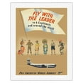 thumbnail image 1 of Fly with the Leader - to 6 Continents and around the World - Vintage Airline Travel Poster c.1950 - Fine Art Rolled Canvas Print 20in x 26in, 1 of 4