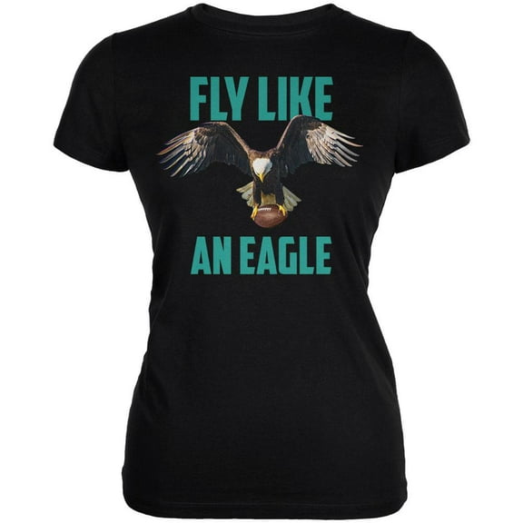 Fly Like an Eagle Flying Football Juniors Soft T Shirt Black X-LG