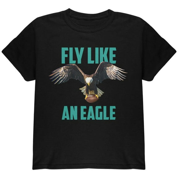 Fly Like an Eagle Flying Football Youth T Shirt Black YLG
