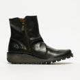 thumbnail image 1 of Fly London Womens Black MON944 Leather Wedge Heel Ankle Zip Up Chelsea Boots, 1 of 8