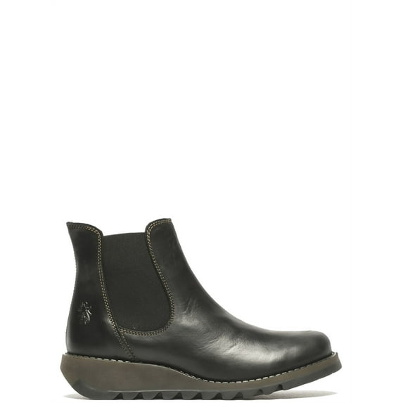 Fly London Womens Black SALV Chelsea Leather Ankle Casual Wedge Heel Boots