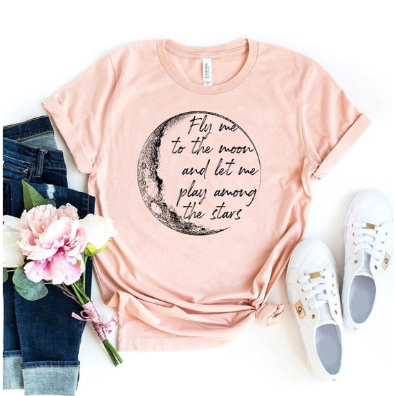 Fly Me To The Moon Let Play Among Stars T-shirt Space Shirt Ufo Top Crescent Tee Women Astronaut shirt Spaceman
