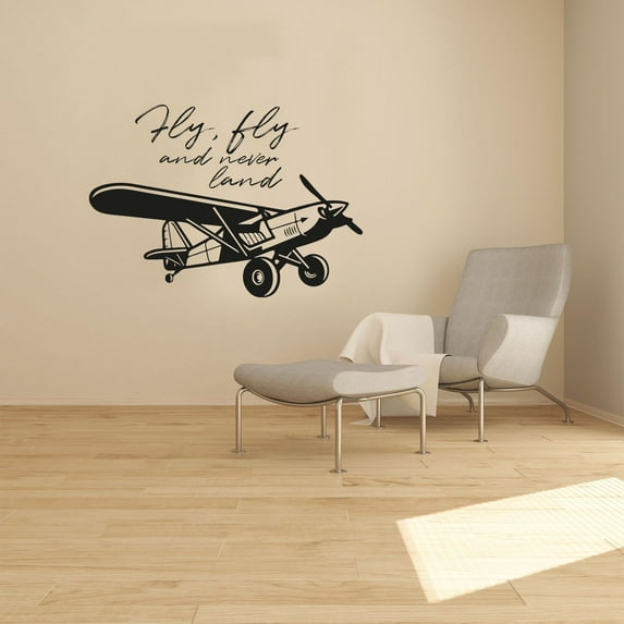 Fly Never Land Life Quote Airplane Air Plane Jet Helicopter Wall Sticker Art Decal for Girls Boys Kids Room Bedroom Nursery House Fun Home Decor Stickers Wall Art Vinyl Decoration Size (30x40 inch)