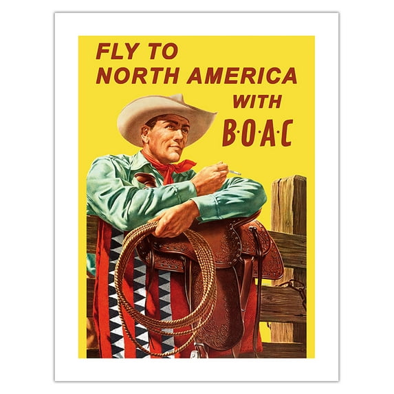 Fly to North America - with BOAC (British Overseas Airways Corporation) - Vintage Airline Travel Poster by Hayes c.1953 - Bamboo Fine Art 290gsm Paper (Unframed) 17x22in