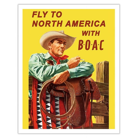 Fly to North America - with BOAC (British Overseas Airways Corporation) - Vintage Airline Travel Poster by Hayes c.1953 - Fine Art Matte Paper Print (Unframed) 11x14in