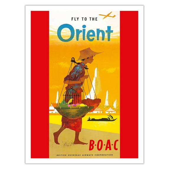 Fly to the Orient - British Overseas Airways Corporation BOAC - Vintage Airline Travel Poster c.1950s - Bamboo Fine Art 290gsm Paper (Unframed) 12x16in